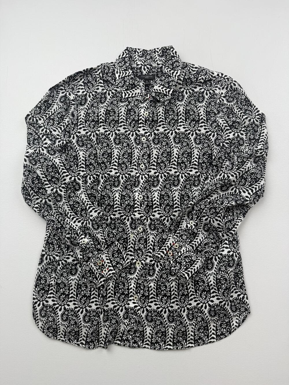 Talbots Shirt Womens Medium Petite Black Paisley Button Up Long Sleeve Top